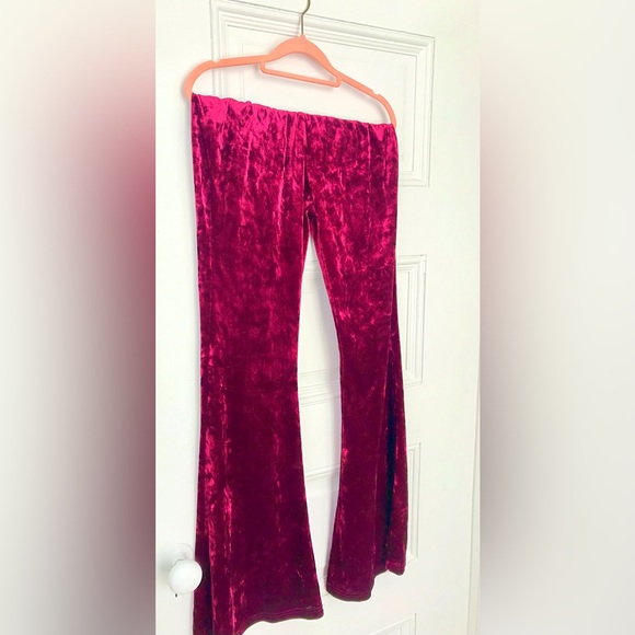 Crushed Velvet Magenta Pink Bell Bottoms Stretchy Pants Elastic Waist in Size XL - Picture 4 of 7